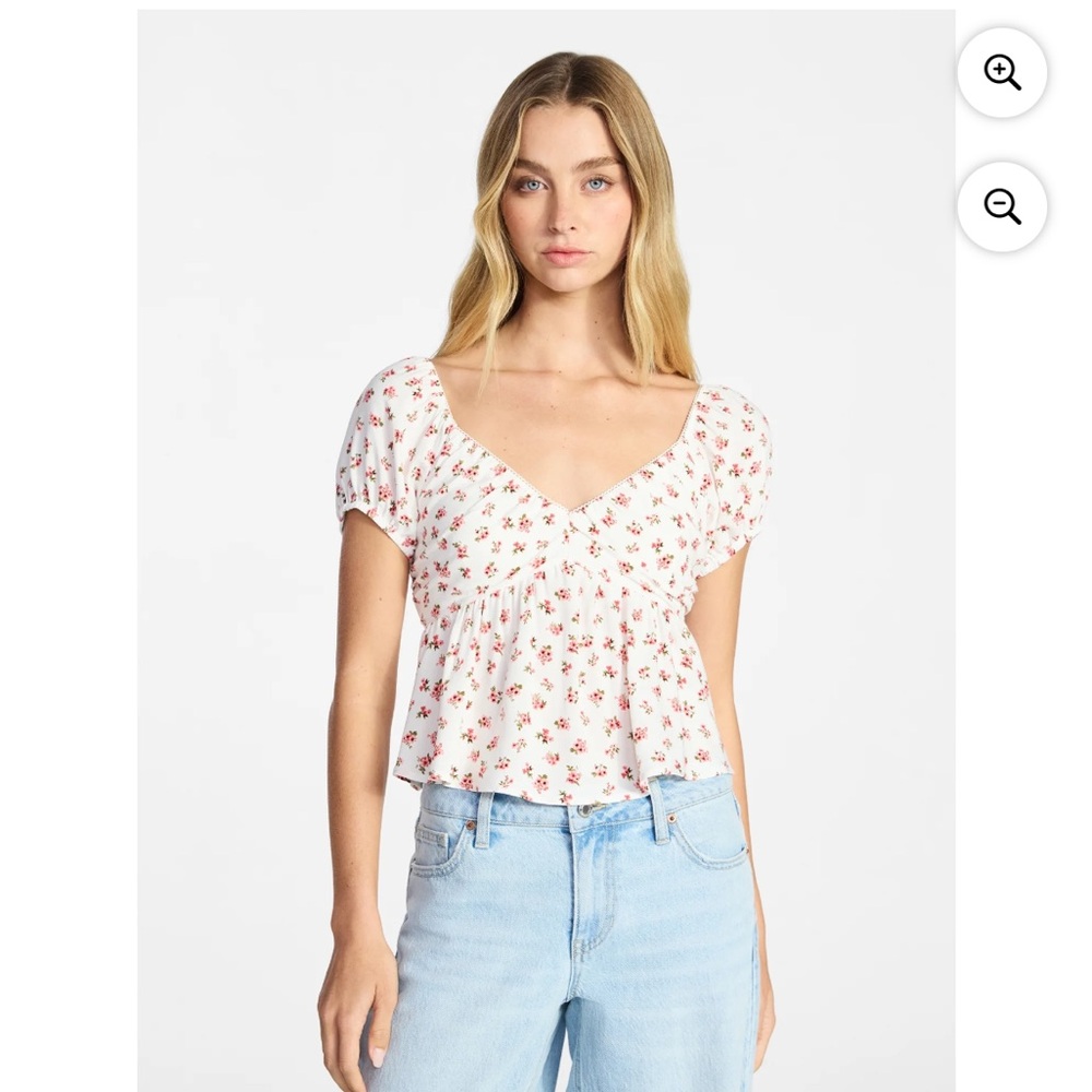 No Boundaries White Floral Puff Sleeve Blouse